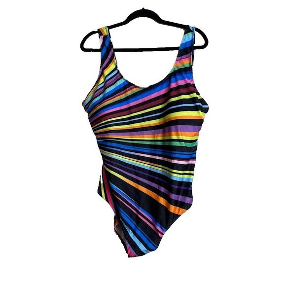 Womens One Piece Swimsuit Multicolor Stripe Size 4XL Padded Beach NWOT - Picture 1 of 4